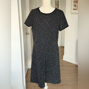 LOFT Speckled Black and White Midi Dress